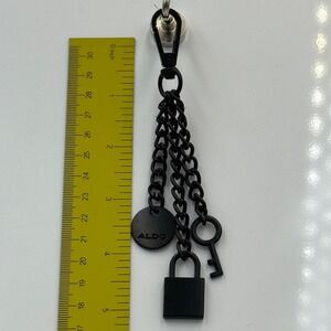 Aldo Matte Black Multi Chain Keychain Padlock Key Logo Charms Industrial Style